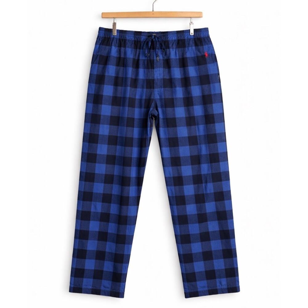 Polo Ralph Lauren Pajama Pants Mens XL Blue Black Plaid Cotton Flannel Lounge